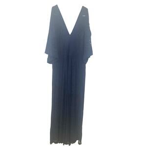 Lane Bryant Long Maxi Gown 14/16 Navy Lace Mother of Bride Deep V Cold Shoulder